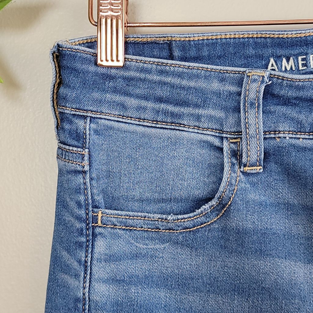 AE 8 American Eagle Skinny Jeans Hi Rise Jegging Medium Blue Wash Stretch - Picture 3 of 10